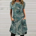 thumbnail image 1 of SMihono Robe d'Été Boho pour Femmes Grande Taille Mode Femmes Décontractée Col Rond Imprimé Manches Courtes Robe avec Poche, 1 of 5