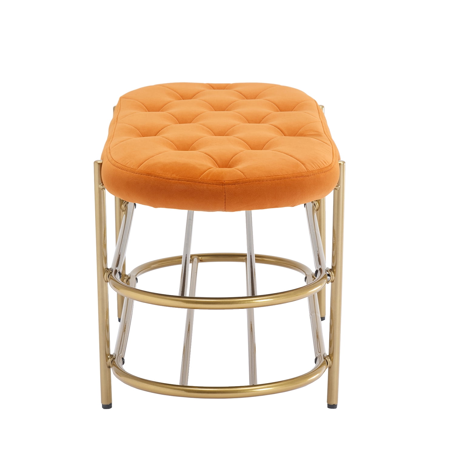 Kadyn Upholstered Velvet Beach, End of Bed Bench with 2 Shelf, Storage Beach for Living Room, Entrance, Orange