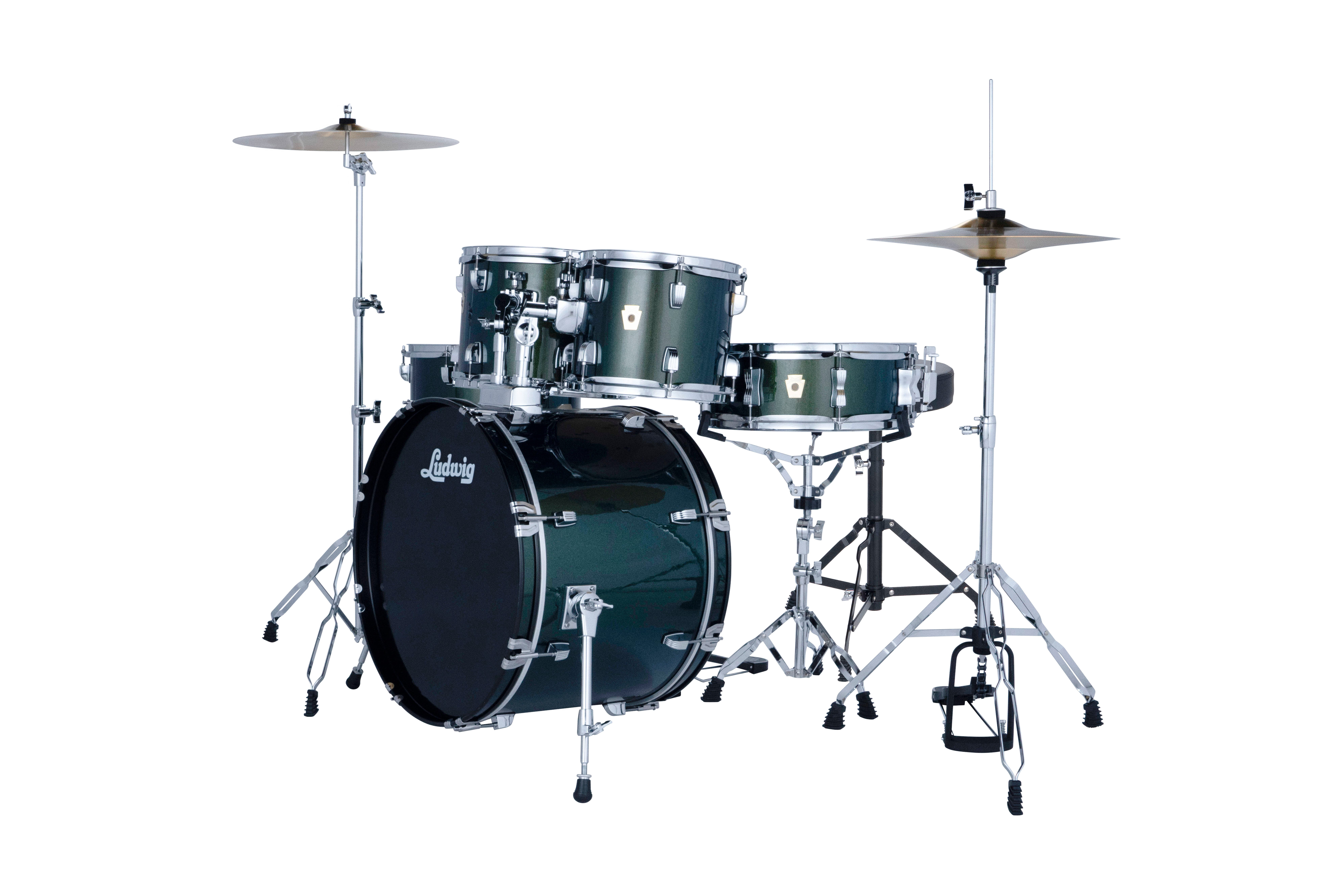 Ludwig Accent Fuse 5PC Drum Set W/Hardware & Wuhan Cymbals, 20" Bass Drum, Jade Dust
