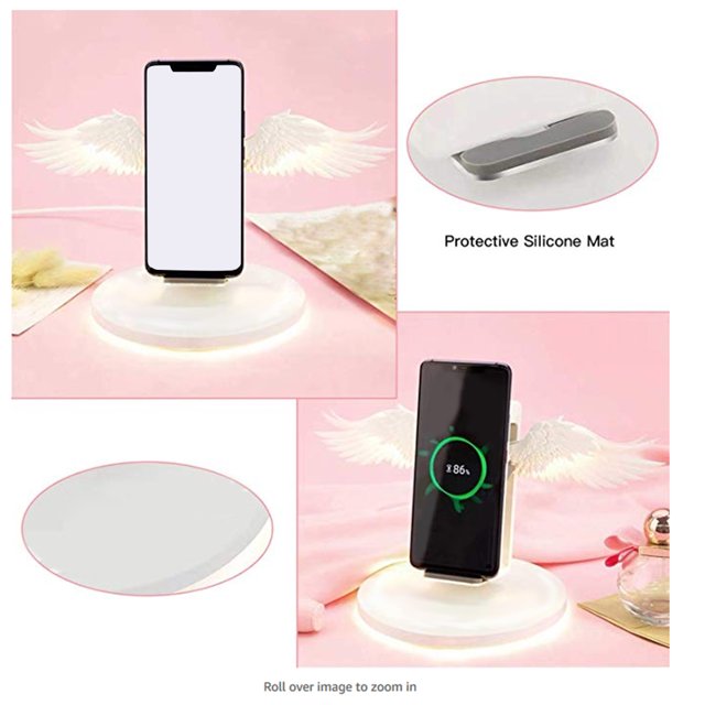 Soporte de cargador inalámbrico USB, puerto tipo C estilo ala de ángel para el hogar del coche Jadeshay A