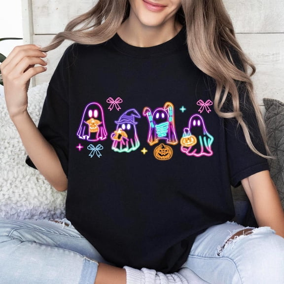 Coquette Halloween Neon T-shirt, Halloween Ghost Neon Shirt, Halloween Mama Shirt, Spooky Season Shirt, Social Club Shirt, Girly Coquette Bow Shirt TH050605