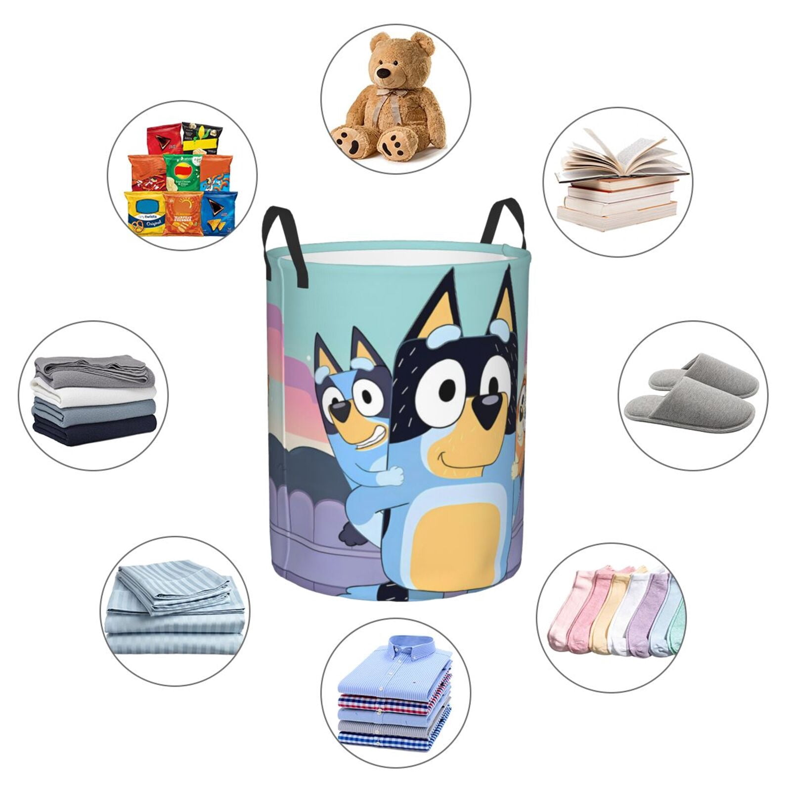 Netaao Bluey for Circular Hamper Modern Laundry Basket with Handles-Small