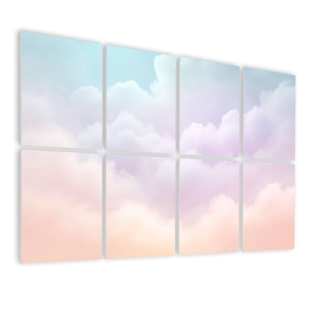 Boho 8 Pack Art Acoustic Panels Sound Absorbing Soft Pastel Cloudscape Gradient Sky Pink Purple Blue Tones Decorative Soundproof Wall Panels Self Adhesive for Nursery Game Room Bedroom 48 x32
