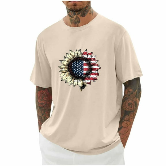 USA Flag 4th of July Independence Day American Flag Men Shirts Summer Deals Plus Size Short Sleeve Crew Neck Big and Tall Pullover Blouse Shirts for Men S-5XL