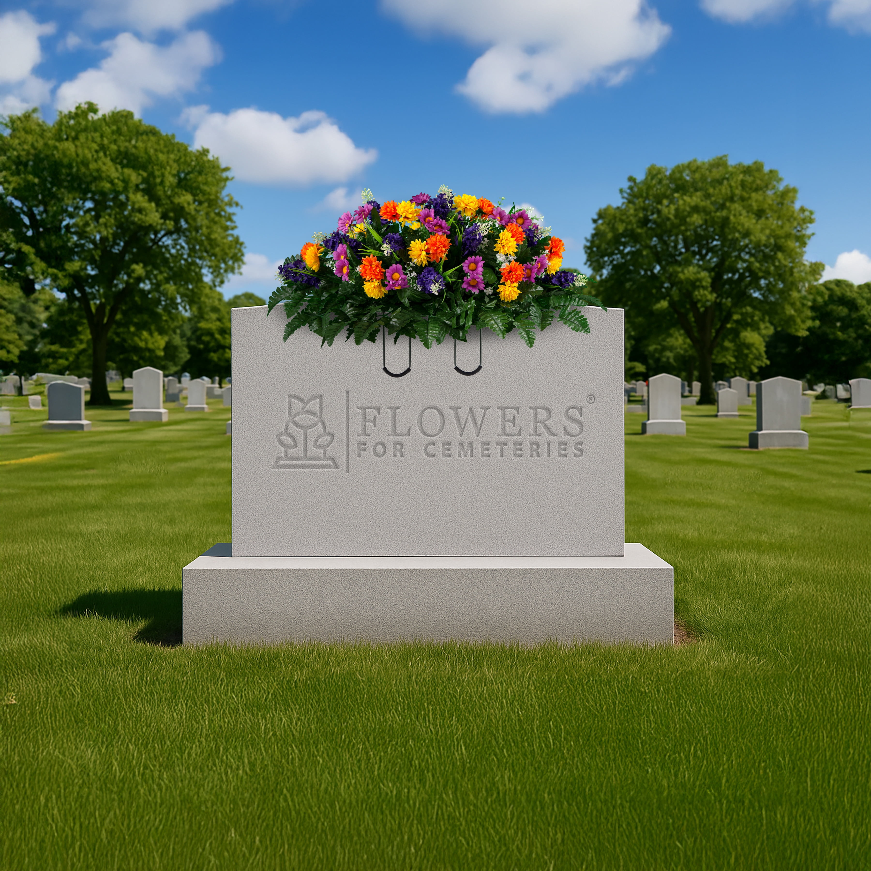 Sympathy Silks Artificial Cemetery Flowers - Purple Violet Yellow Wildflower Mix - Outdoor Saddle for Headstone