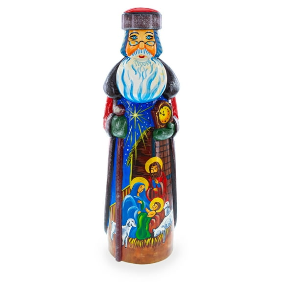 Nativity Scene Hand Carved Ukrainian Solid Wood Santa Figurine 11 Inches