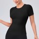 thumbnail image 4 of Camiseta de Manga Corta de Yoga para Mujeres Color Sólido Moda Casual Respirable Apretado Deportivo de Alta Elasticidad Camiseta de Carrera de Manga de Raglan Cuello Redondo Top de Manga Corta de Muj, 4 of 8