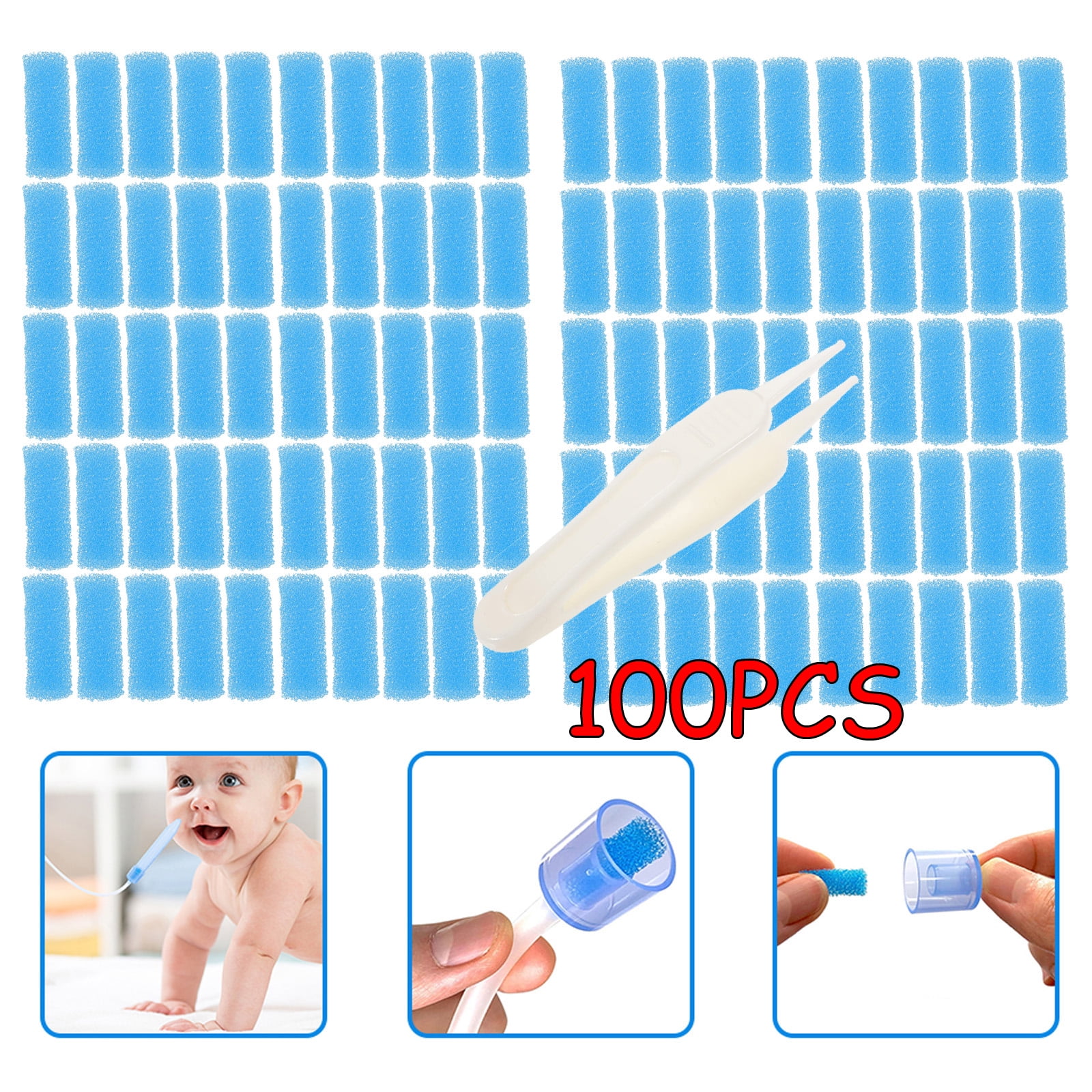  100-Pack of Premium Nasal Aspirator Hygiene Filters,  Replacement for NoseFrida Nasal Aspirator Filters, BPA, Phthalate &  Latex-Free with Nose Cleaning Tweezer : Baby