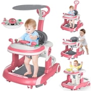 LIXI Foldable Baby Walkers with Wheels, 4-Level Height Adjustment for 6-36 Months Unisex (Watermelon Red)