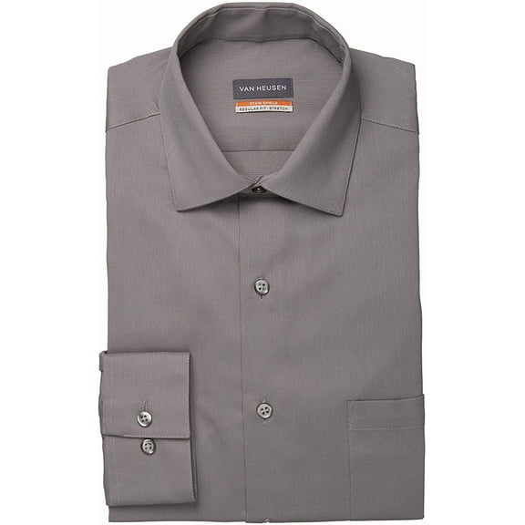 Van Heusen Men Regular fit Button-Up Shirt Large 16-16.5 34-35 Grey Solid