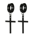 thumbnail image 2 of Stainless Steel Cross Earrings Set for Men Women Dangle Hinged Men Women Earrings Silver Black, 2 of 7