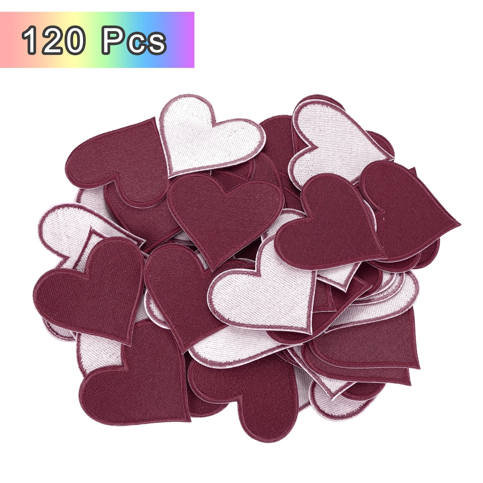 Heart Shaped Iron on Patches 6.8x7cm Embroidered Sew Patches Appliques for Clothing Repair Backpack Shoes Decoration Wine Red 120Pcs