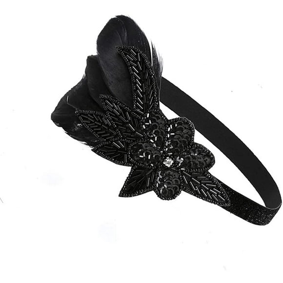Vintage 1920s Flapper Headband Roaring 20s Great Gatsby Headpiece with Feather Art Deco Roaring 20s Headband