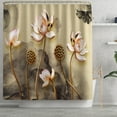 thumbnail image 2 of 4 Pcs Bathroom Shower Curtain Set Lotus Shower Curtain Beige Bathroom Sets with Rugs (Bath Mat,U Shape and Toilet Lid Cover Mat) and 12 Hooks, 2 of 8