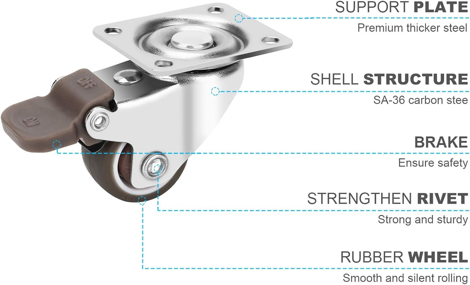 JZK 4 X 1 Inch Small Swivel Casters Wheels With Brakes And Screws 100kg - View #5