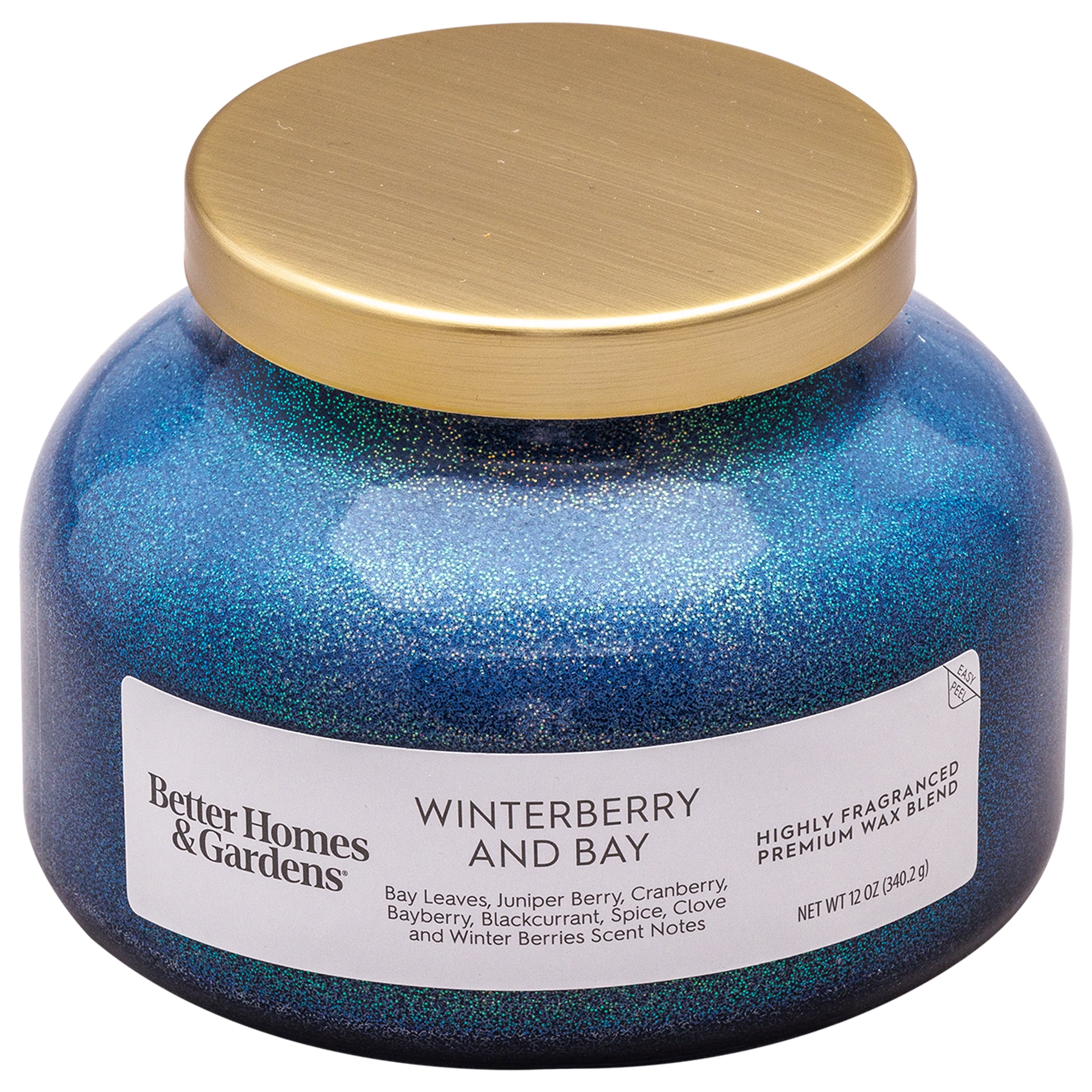 Better Homes & Gardens 1-Wick Holiday Scented Glitter Jar Candle, Winterberry and Bay, 12oz.