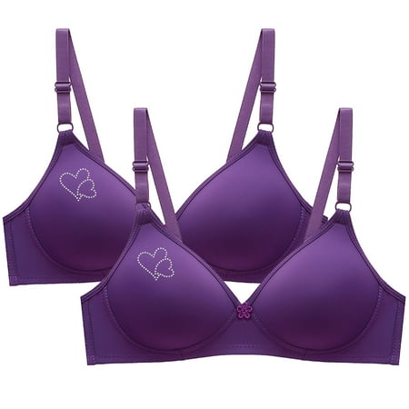 Blczomt Bras for Women Plus Size Clearance Balconette No Underwire Love Print Purple Bralettes Comfort Bra 2PC