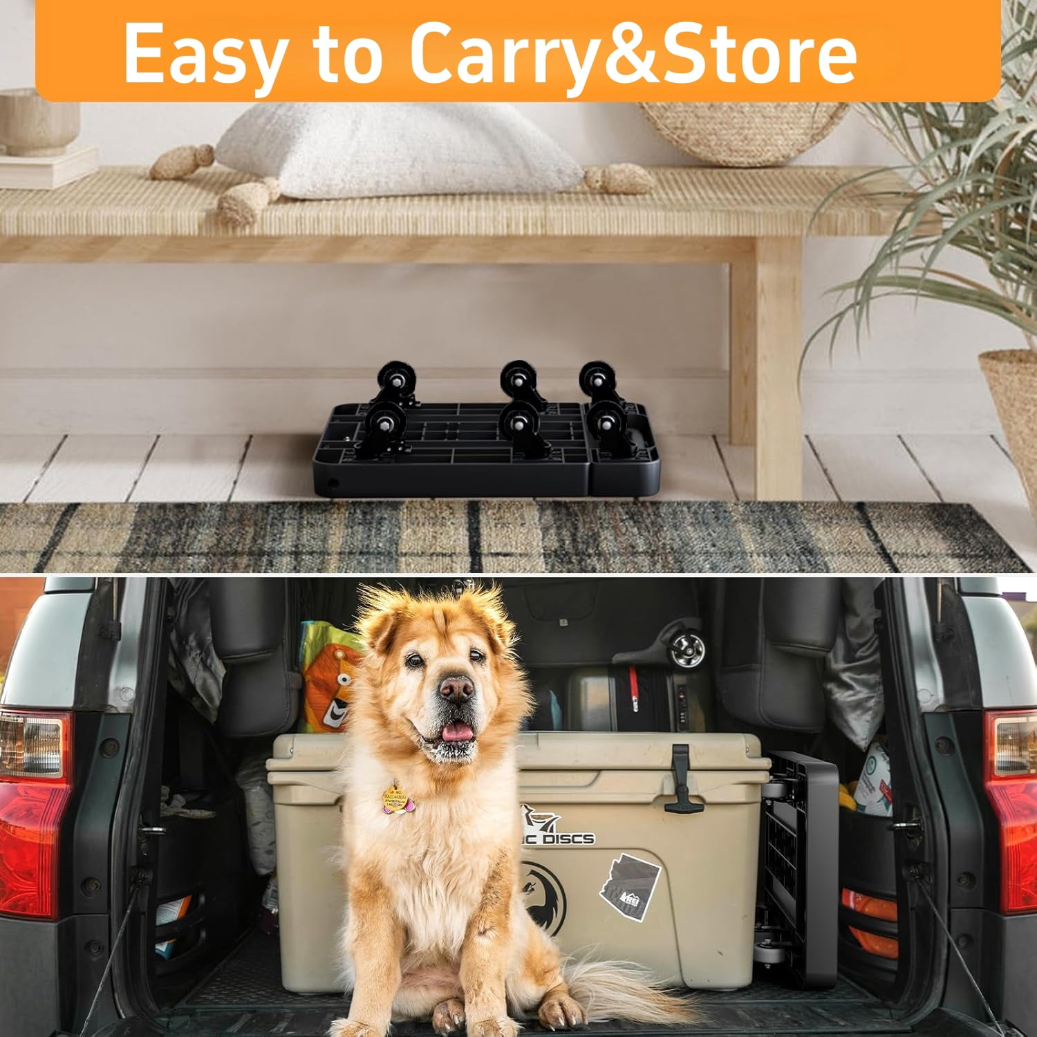 BN-LINK Folding Hand Truck, 6 Wheels Portable Dolly Cart, Lightweight Luggage Cart with 2 Elastic Rope, for Moving, Travel, House, Office, Shopping, Black