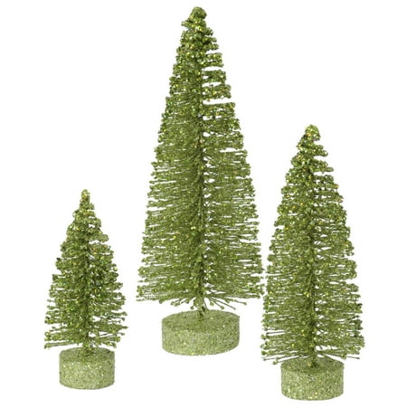 Set Of 3 Lime Green Glittered Bottle Brush Artificial Christmas Tree Decorations Walmart Canada