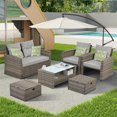 thumbnail image 2 of 6 Piece Patio Furniture Sets, Solid Wood Garden Conversation Sectional with Ottomans, Gray Cushions and Throw Pillows for Backyard, 2 of 6