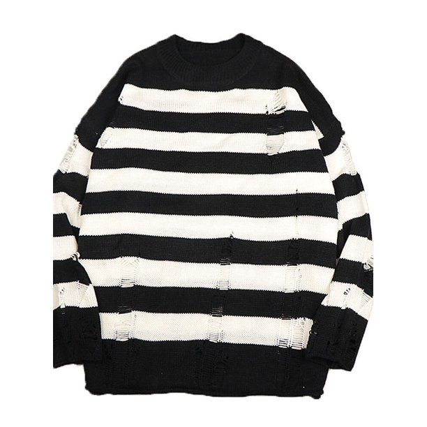 Suéteres de rayas Punk Unisex para mujer, Jersey suelto de gran tamaño con agujeros, ropa de calle Harajuku, Invierno