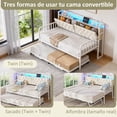 thumbnail image 3 of Sofá Cama con Nido y Cabecera con Almacenamiento, Convertible de Individual a King Size,Tapizado con Estación de Carga y Luces LED, Ideal para Sala o Dormitorio, 196 x 112.5 x 107 cm, Blanco, 3 of 8