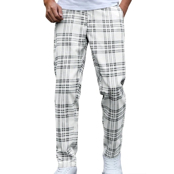 zbxnLI Men's Plaid Casual Pants with Pocket Straight Leg Lightweight Breathable Trousers for Men Comfort Workout Pant