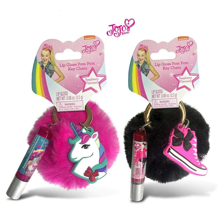 Warp Gadgets Bundle - JoJo Siwa Lip Gloss Wtih Black and Pink Furry Pom  Keychains with Unicorn Charm and Shoe (2 Items) 