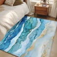 thumbnail image 5 of Turquoise Marble Washable Area Rugs 2.7'x5', Abstract Ocean Waves Gold Stripes Modern Low Pile Throw Living Room Rug Non-Slip Sturdy Edge Binding Carpet for Indoor Entryway Bedside Kitchen, 5 of 9