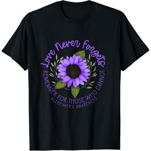 Alzheimer Awareness Tee for Men and Women Purple sunflower T-Shirt