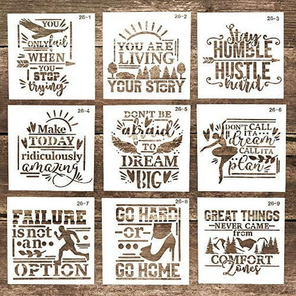 DIY Decorative Reusable Home Letter Stencil Template for DIY Crafts Scrabooking Painting on Cake, Wood,Canvas,Floor,Wall,Tile ( 5.9 x 5.9 Inch), Set of 9