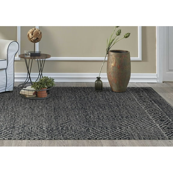 96" X 132" Grey or Black Wool Rug