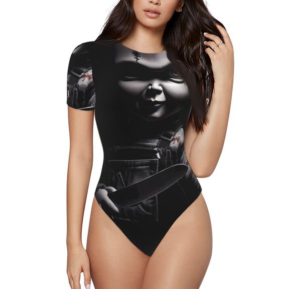 Lsque Chucky Women's Crew Neck Short Sleeve Bodysuit Basic T Shirts Tops Onesie Adult Cute Pajama-Medium