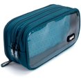thumbnail image 1 of wonima02 Half & Half Pencil Case, 3 Compartment Zipper Pouch for School, Stationery Bag for Teen Girls Boys and Adults, Teal, 1 of 1