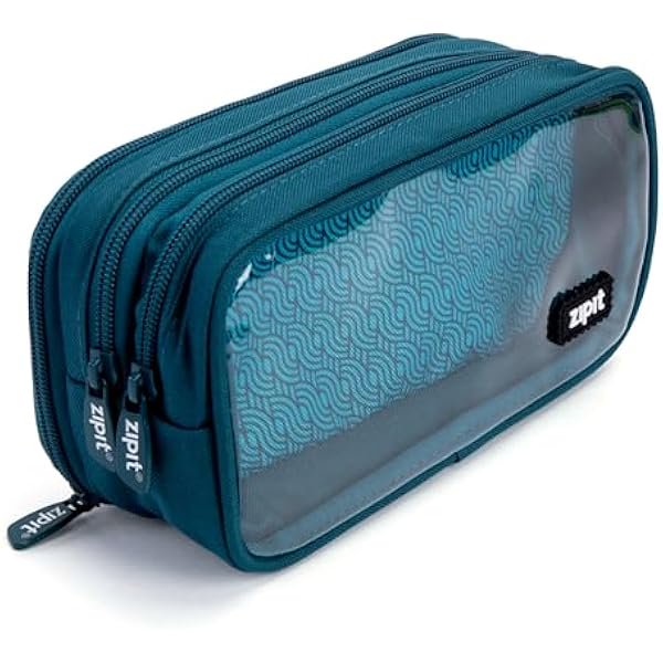 wonima02 Half & Half Pencil Case, 3 Compartment Zipper Pouch for School, Stationery Bag for Teen Girls Boys and Adults, Teal