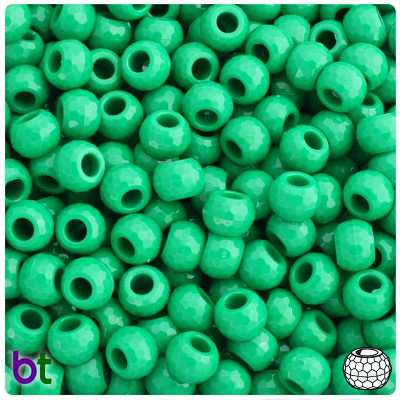 BeadTin Green Opaque 9mm Faceted Barrel Pony Beads (500pcs)