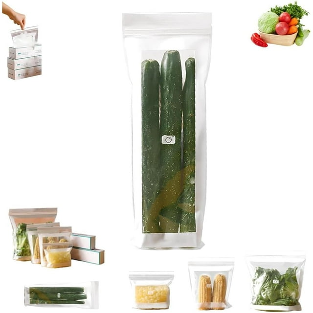 Sacs de Conservation de Qualité Alimentaire, Sacs de Produits en Plastique à Double Fermeture, Sac de Rangement Transparent et Étanche pour Réfrigérateur, Sac Long Scellé Réutilisable pour Congélateur à Glissière, Ouverture Facile pour Fruits et Légumes Cuisine (15 Pcs, A)