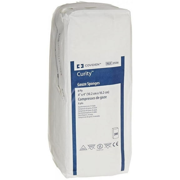 Curity Gauze Sponge - 4 x 4 Inch, 8-Ply, Non-sterile, 200 Count