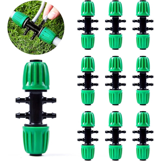 Garden Irrigation Hose Connector, Barbed Tee Connectors Drip Irrigation for 1/2 Inch to 1/4 Inch Irrigation Tube 6 Way Watering Accessories, Green