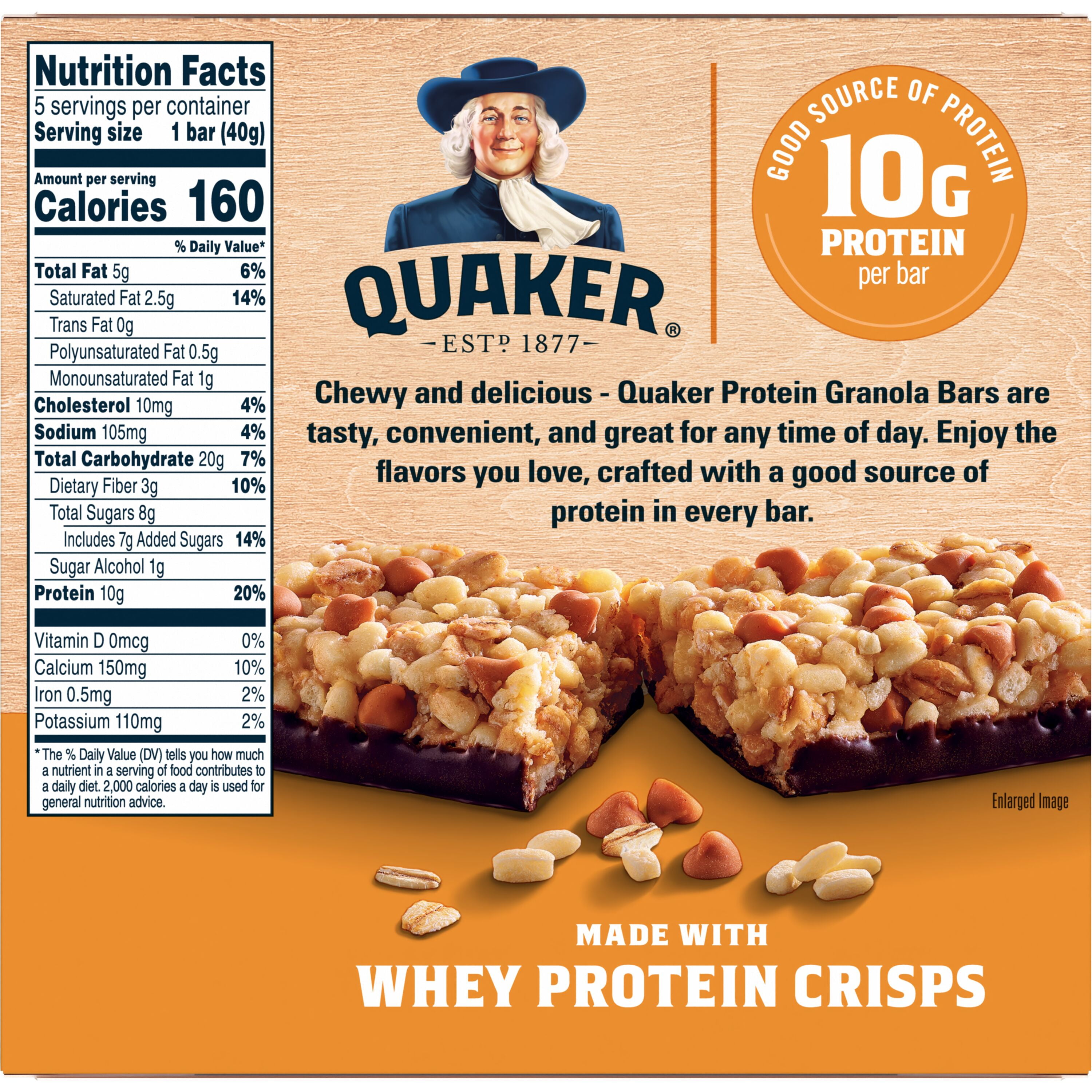 (3 pack) Quaker Peanut Butter & Chocolate Protein Granola Bars, 5 Count
