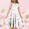 thumbnail image 1 of Zpanxa Robes d'Été pour Filles Manches Courtes Volantées Col Rond Imprimé Floral Taille Poche Robe Superposée Polyester Spandex Multicolore 6-7 Ans, 1 of 6