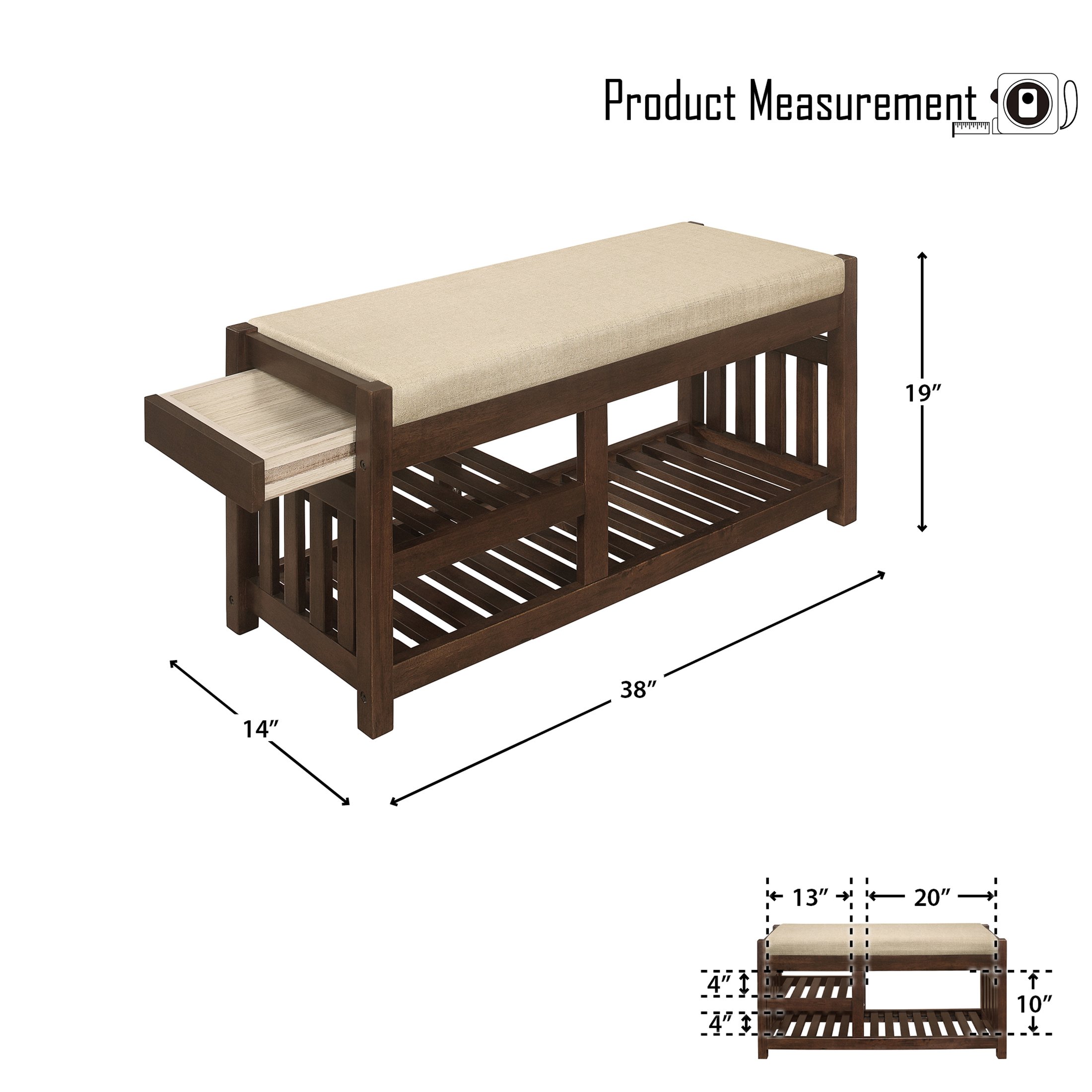 OakvillePark Cedar Shoe Storage Bench, Dark Walnut