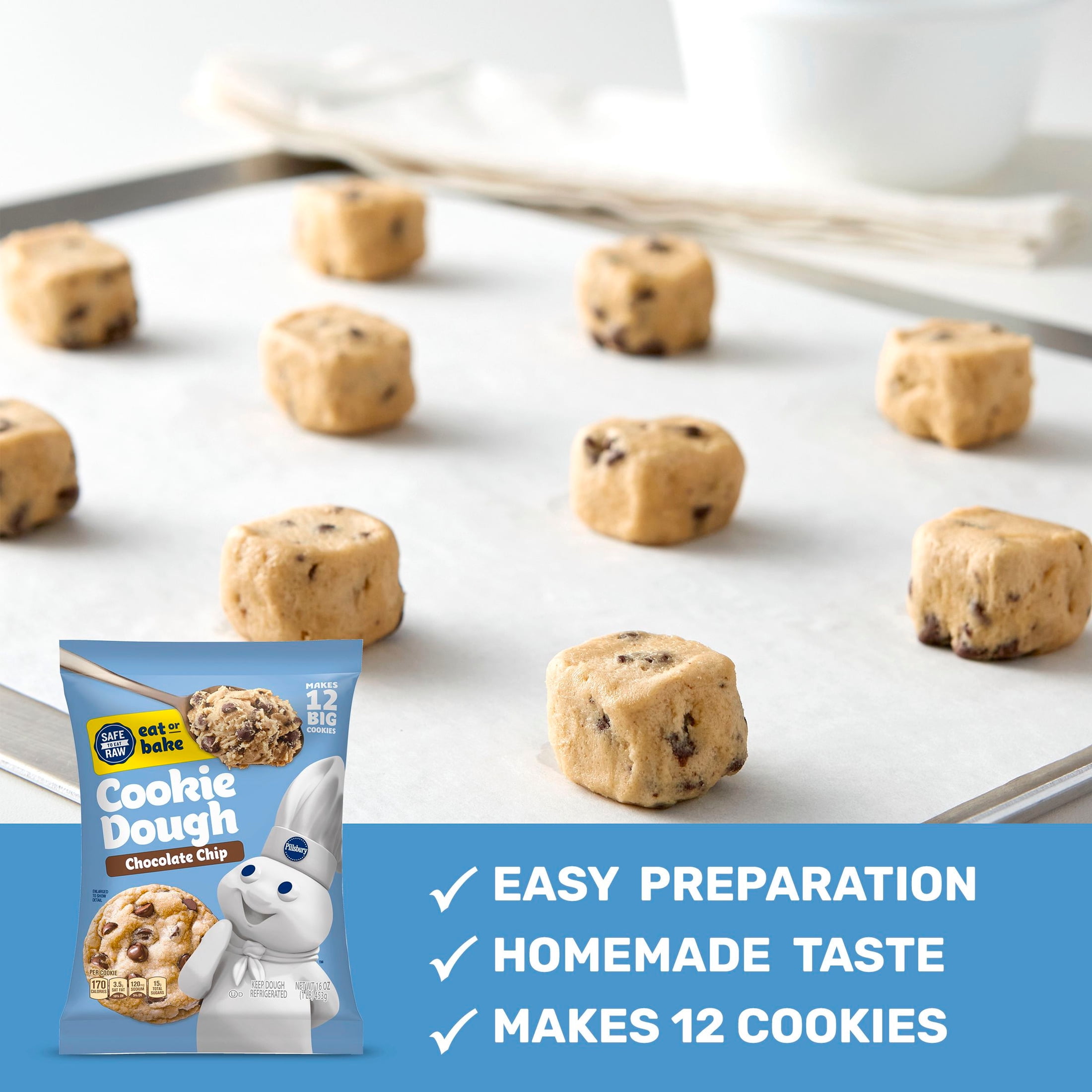 Pillsbury Ready to Bake Refrigerated Cookie Dough, Chocolate Chip, 16 oz