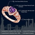 thumbnail image 3 of Gem Stone King 1.23 Ct Heart Shape Purple Amethyst 18K Rose Gold Plated Silver Ring, 3 of 6
