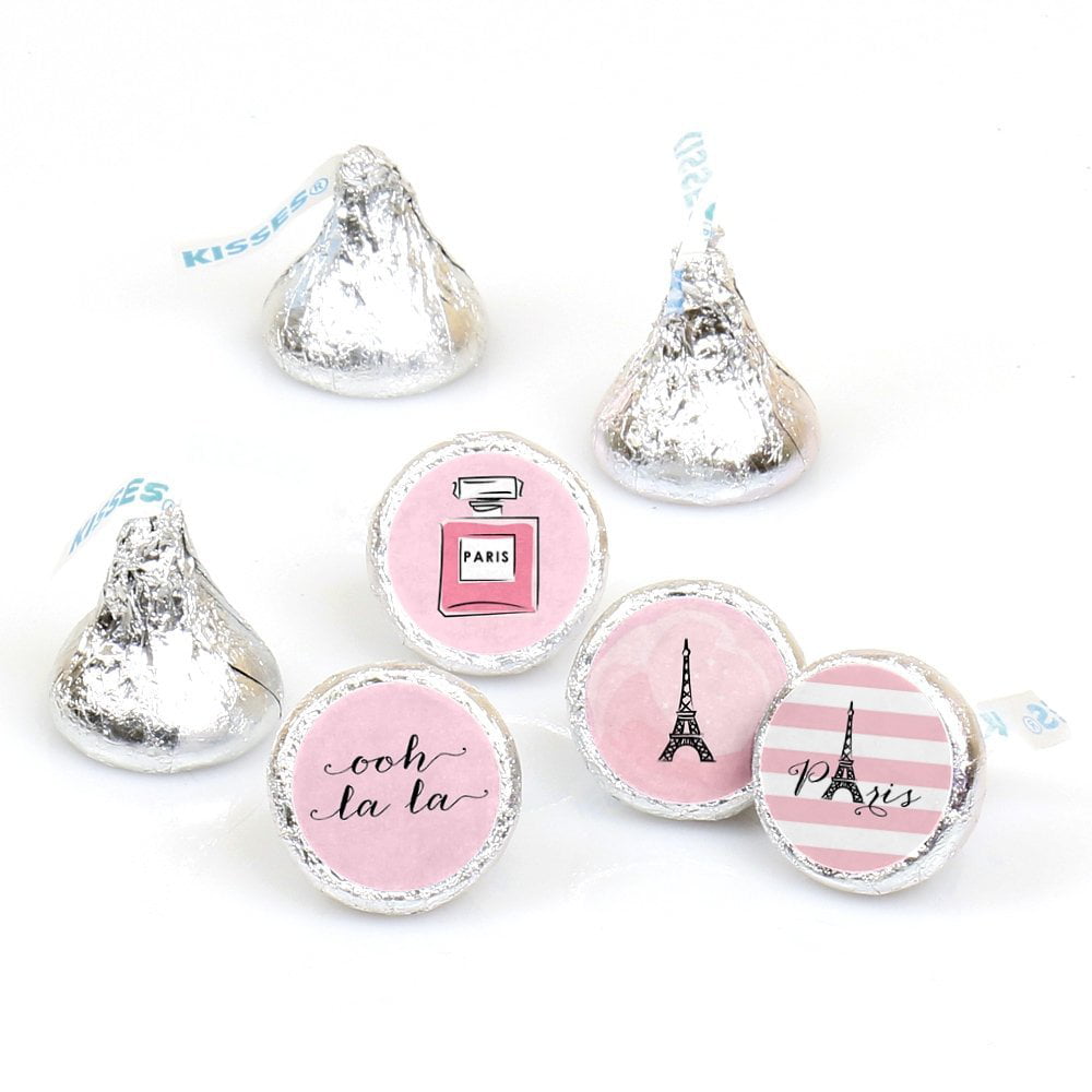 Pink Paris Damask Stickers for Hershey/'s Kisses Kiss Party Favors Paris Birthday Labels for Kisses Set of 108