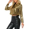 thumbnail image 4 of INSPIRE CHIC Shiny Metallic Shirt for Women's V Neck Button DownTop Summer Outfit XS Gold, 4 of 5