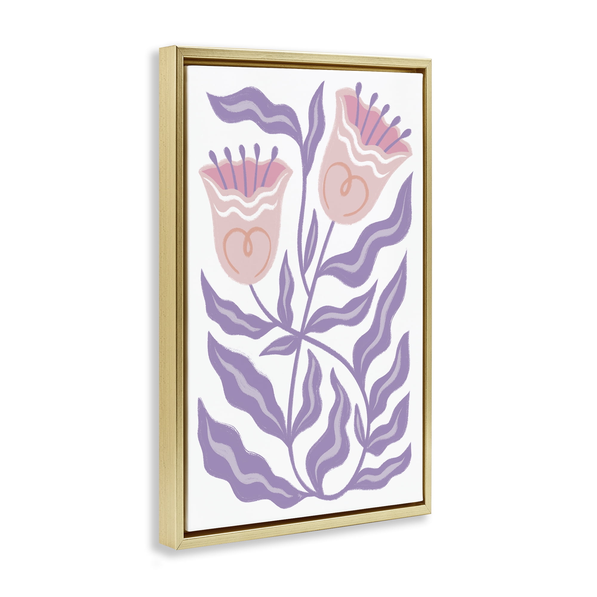 Stupell Industries Wavy Purple Blooms Plants & Flowers Painting Gold Floater Framed Canvas Art Print Wall Art, 21 x 31