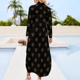 thumbnail image 5 of Gold Metallic Bees Chiffon Dress Animal Honeybee Print Modern Dresses Long Sleeve Street Fashion V Neck Oversized Casual Dress, 5 of 7