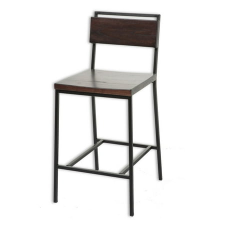 Metal Black Counter Stools - Olympia Counter Stool with Black Matte Finished Metal Frame, Footrest and Black Cherry Colored Wood, 26-Inch Seat Height, 2-Pack