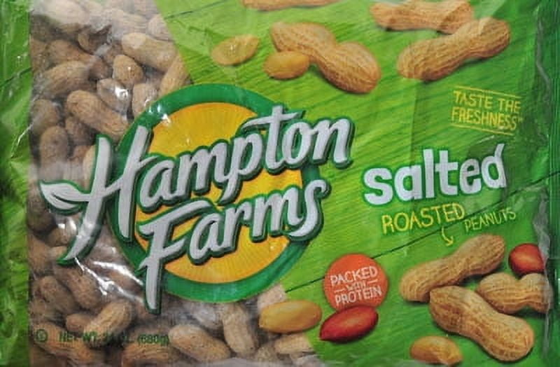 Hampton Farms Roasted Salted Peanuts 24 oz Bag - Gluten Free and Cholesterol Free